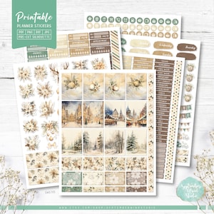 Beige kerst afdrukbare planner stickers, verticale wekelijkse kit, december planner stickers, formaat voor erin Condren LifePlanner