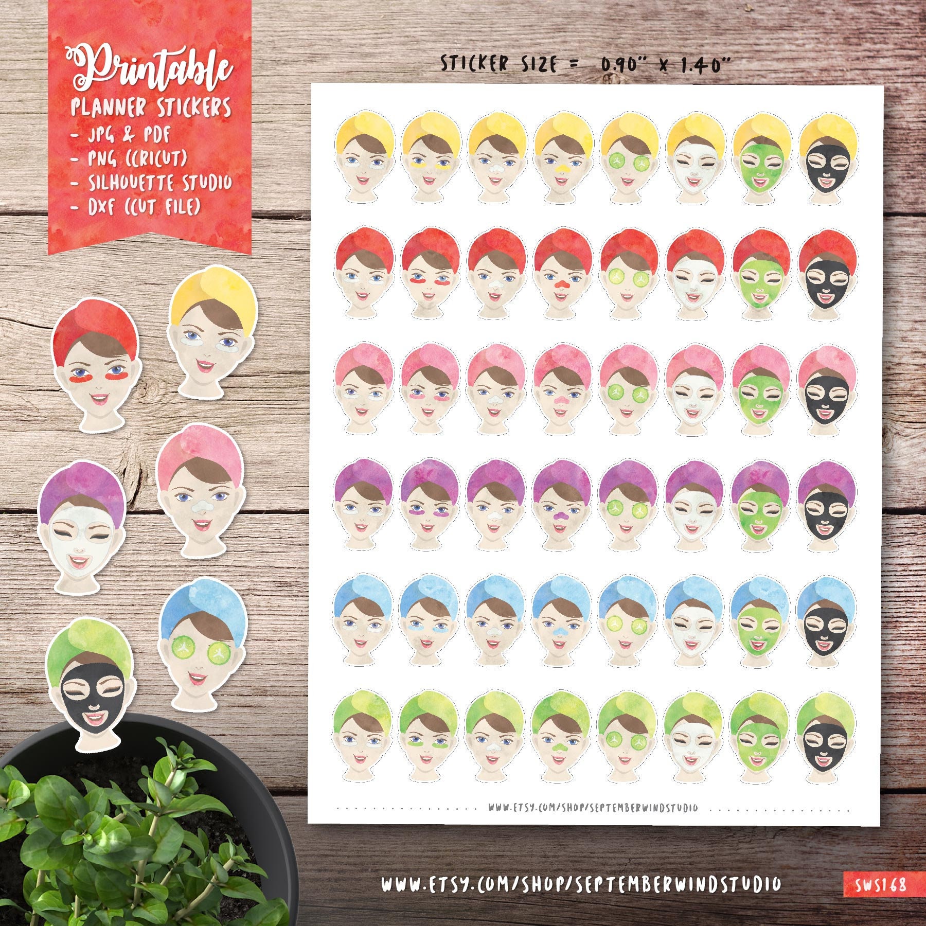 face mask printable planner stickers watercolor stickers etsy
