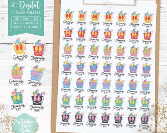 Cleaning Day Planner Stickers, Printable & Digital (PDF, PNG, DXF)