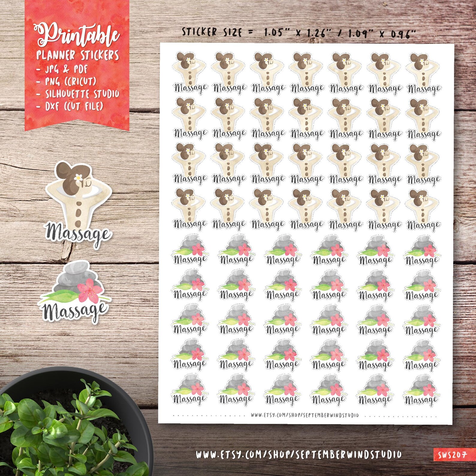 Massage Printable Planner Stickers Massage Stickers Erin Etsy