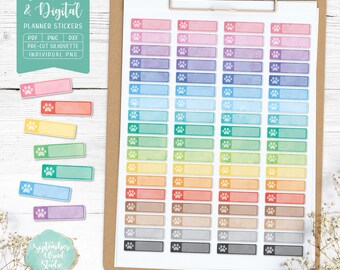 Aquarel pootafdruk plannerstickers, huisdierlabels (afdrukbare pdf)