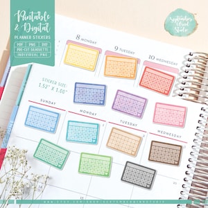 Monatlicher Habit Tracker druckbare Planer Aufkleber, Habit Tracker digitale Aufkleber, zugeschnittene PNG, druckbare PDF, Journal Aufkleber
