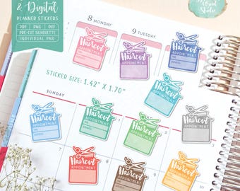 Pegatinas para agenda de citas de corte de pelo: imprimibles y digitales (PDF, Cricut, Silhouette Studio, PNG precortado para Goodnotes)