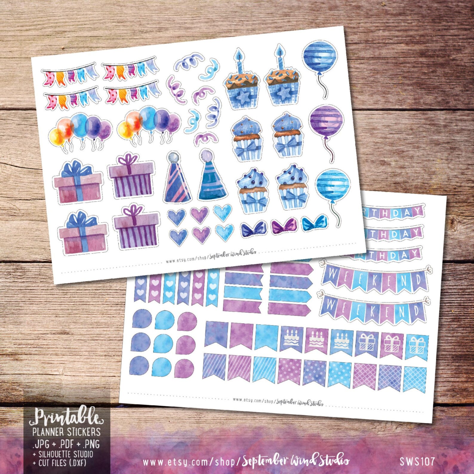 Birthday Printable Planner Stickers Birthday Stickers Weekly Etsy