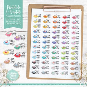 Lazy Day Printable & Digital Planner Stickers, Printable PDF, Cricut PNG, Individual PNG, Journal Stickers, Goodnotes