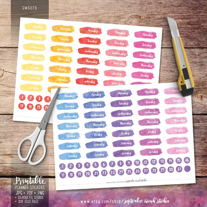Date Cover Printable Planner Stickers Watercolor Stickers Etsy