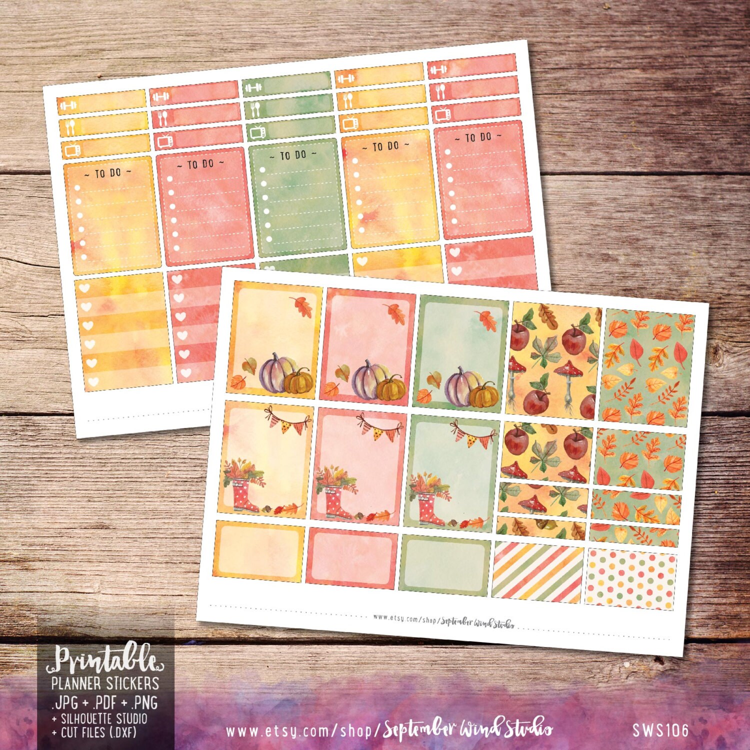 Autumn Printable Planner Stickers Watercolor Autumn Stickers - Etsy