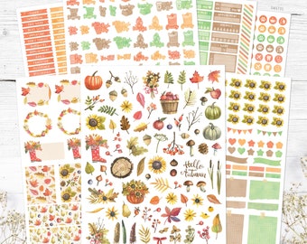 Fall Watercolor Planner Stickers, Weekly Kit (Digital Download)