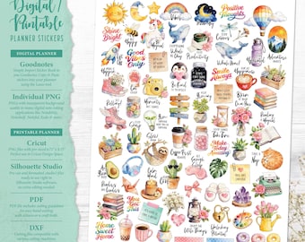 Esthetische plannerstickers: printbaar en digitaal (Goodnotes, Cricut, PDF, Silhouette Studio, individuele PNG)
