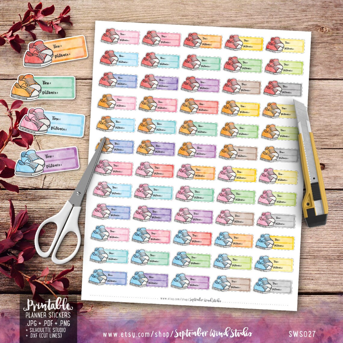 Running Tracker Printable Planner Stickers Watercolor Running - Etsy