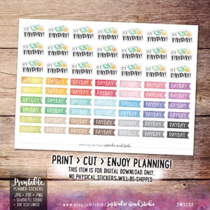 Payday Printable Planner Stickers, Watercolor Payday Stickers, Bill Due ...