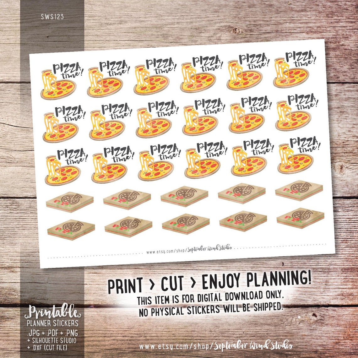 Pizza Time Printable Planner Stickers Watercolor Pizza - Etsy
