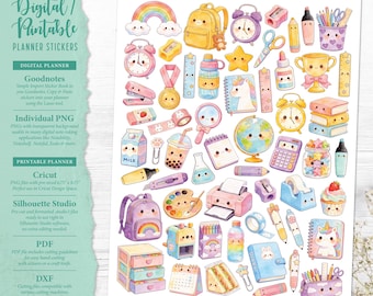 Back To School Planner Stickers: Printable & Digital (Goodnotes, Cricut, PDF, Silhouette Studio, Individual PNG)