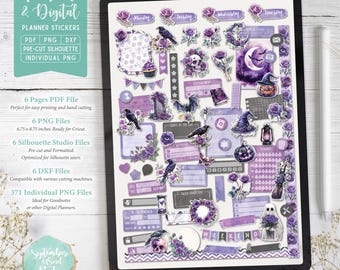 Halloween Purple Roses Planner Stickers, Cricut, Goodnotes (Digital Download)