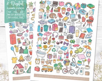 Everyday Icons Planner Stickers: Printable & Digital (PDF, Cricut, Silhouette Studio, Pre-Cropped PNG for Goodnotes)