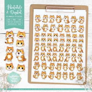 Niedliche Katze Druckbare & digitale Aufkleber, zugeschnittene PNG, druckbare PDF, Silhouette Studio, Cricut, individuelle PNG, Journal Aufkleber
