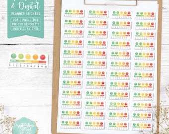 Pain Scale Planner Stickers, Mood Tracker Stickers (Printable PDF, PNG)
