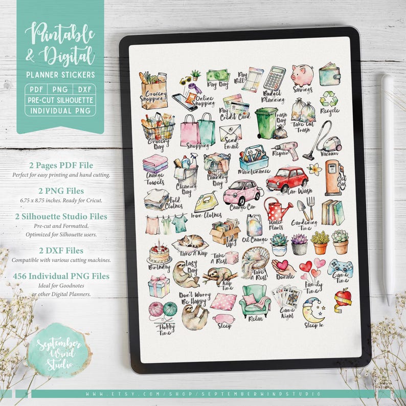 Pegatinas para agendas diarias: imprimibles y digitales (PDF, Cricut, Silhouette Studio, PNG precortado para Goodnotes) imagen 3
