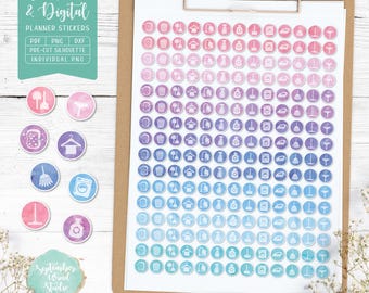 Cleaning Icons Planner Stickers: Printable & Digital (PDF, PNG)