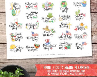 Annual Holiday Planner Stickers for Printable and Digital Planners