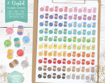 Knitting Planner Stickers: Printable & Digital (PDF, Cricut, Silhouette Studio, Pre-Cropped PNG for Goodnotes)