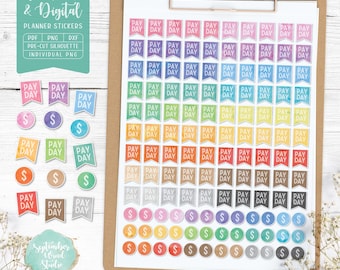 Payday Planner Stickers: Printable & Digital (PDF, Cricut PNG, Silhouette Studio, Pre-Cropped PNG for Goodnotes)