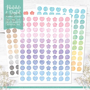 Adesivos para planejador digital e imprimíveis com formas, lágrima, coração, círculo, PDF para impressão, PNG pré-cortado, Silhouette Studio, Cricut, Goodnotes
