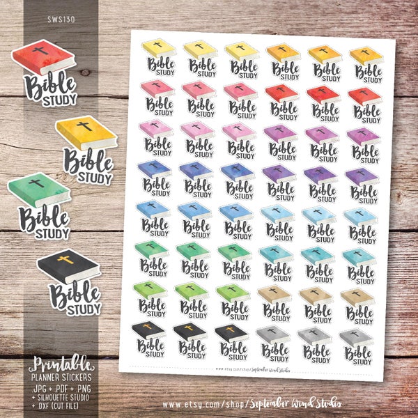 Bible Study Printable Planner Stickers, Bible Study Stickers, Watercolor Bible Planner Stickers, Erin Condren Planner Stickers, Cut File