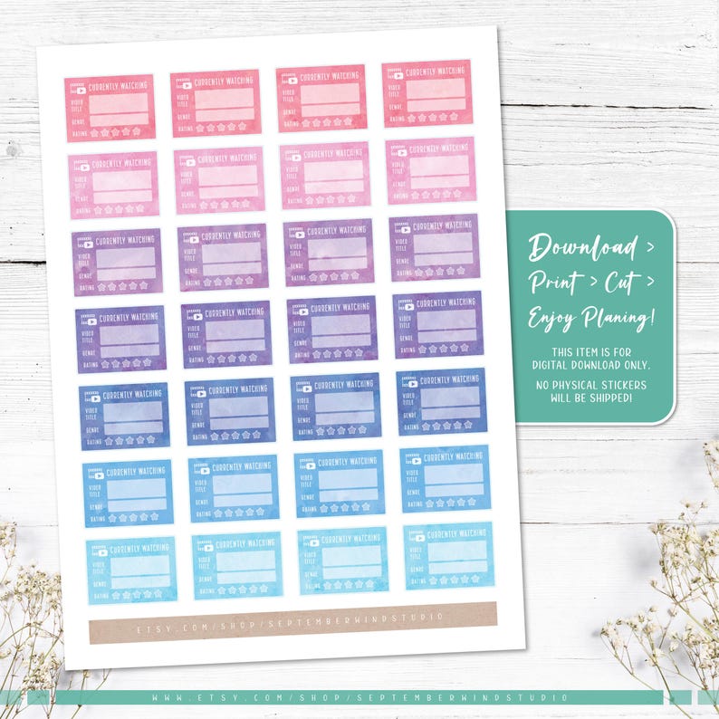 Wathcing Sticker Currently Watching Planner Stickers: Printable & Digital (PDF, Cricut ...