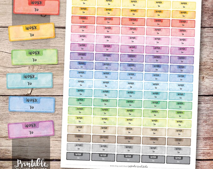 Work Time Printable Planner Stickers Watercolor Work - Etsy