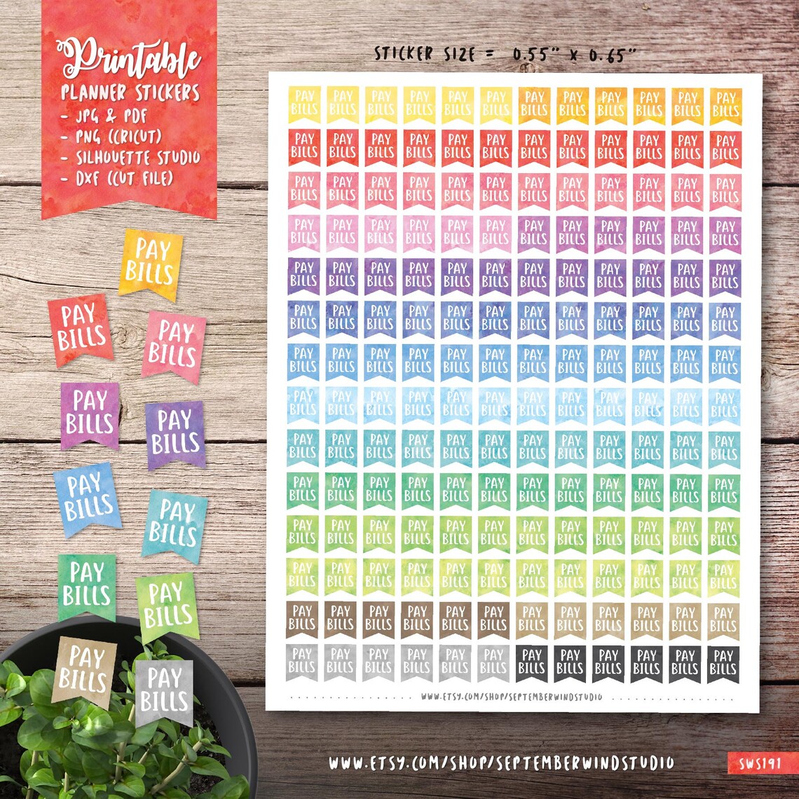 Pay Bills Flag Printable Planner Stickers Pay Bills Stickers | Etsy