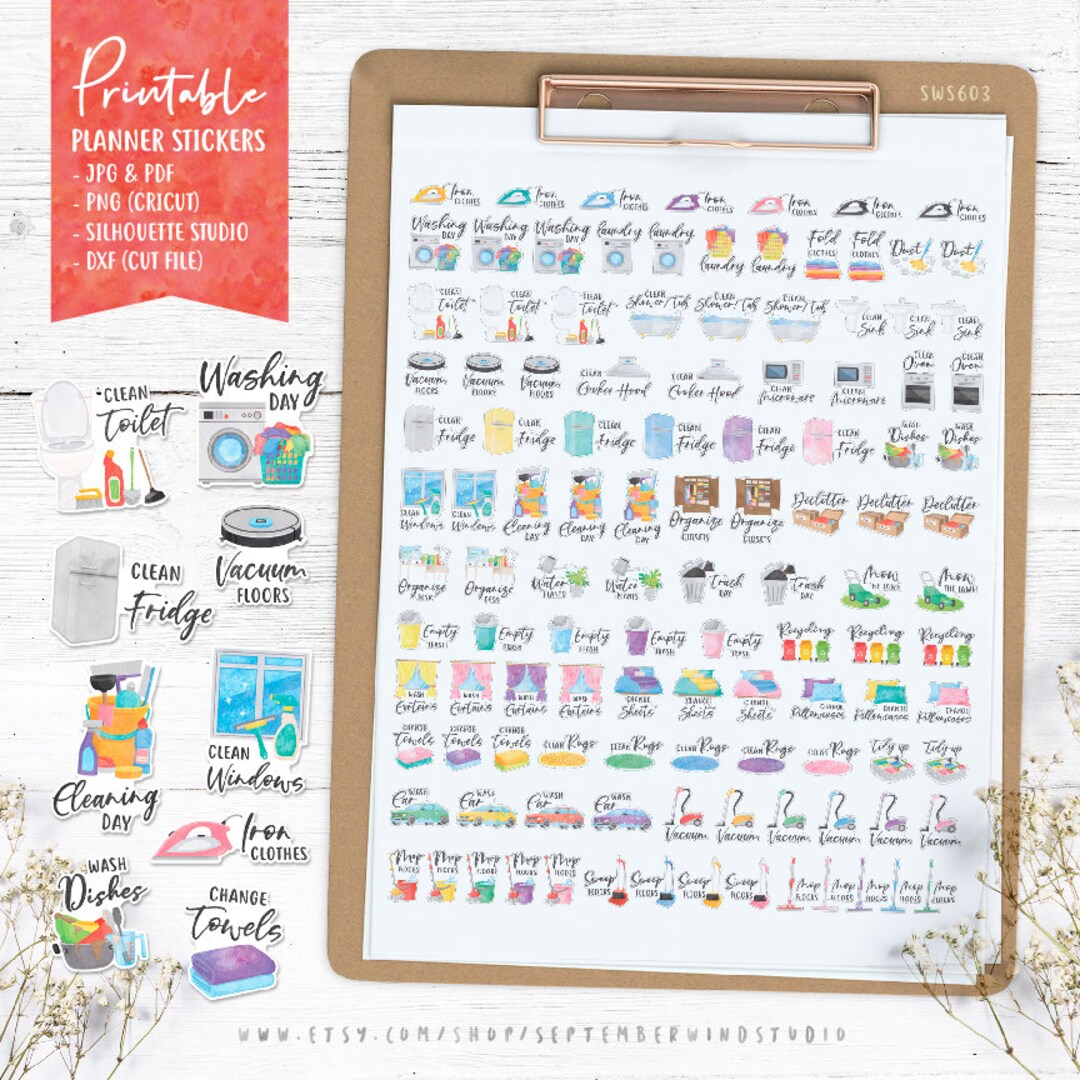 Cleaning Printable Planner Stickers, House Chores Planner Stickers ...