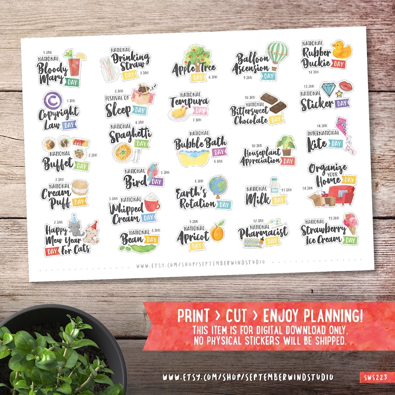 January Wacky Holidays Printable Planner Stickers Watercolor Etsy UK