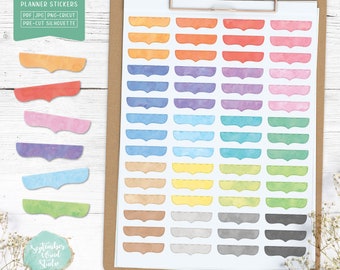 Watercolor Blank Header Printable Planner Stickers, Blank Label Stickers, Erin Condren Planner Stickers