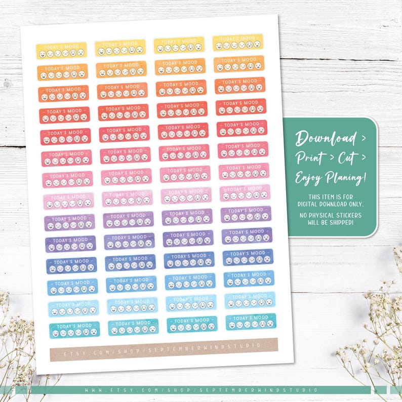 Mood Tracker Planner Stickers: Printable & Digital (PDF, Cricut, Silhouette Studio, Pre-Cropped PNG for Goodnotes) image 4