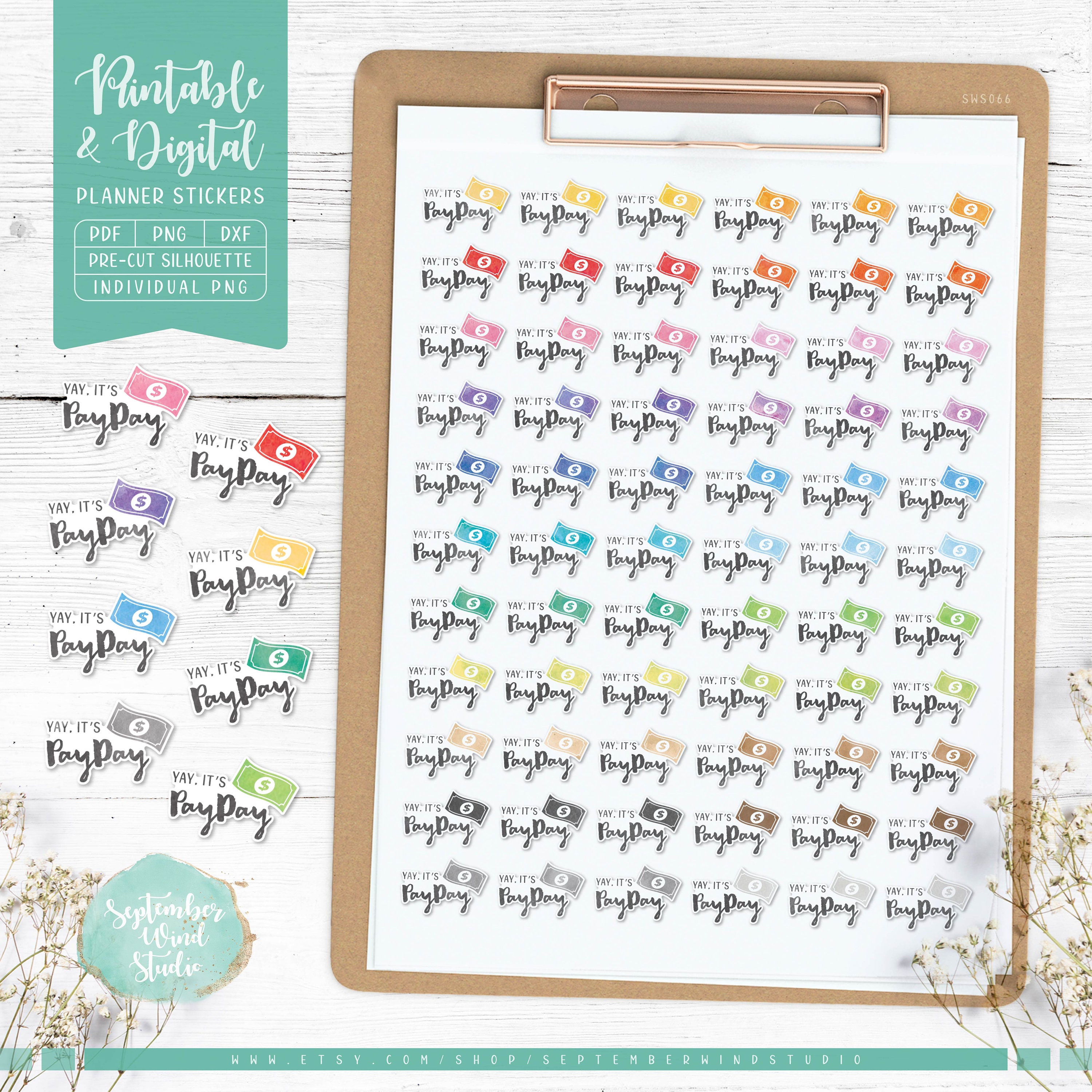 Payday Printable Planner Stickers, Watercolor Payday Stickers, Erin Condren Planner Stickers