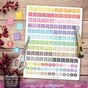 Payday Flag Printable Planner Stickers, Watercolor Payday Flag Stickers, Flag Stickers, Erin Condren Planner Stickers, Cut Files image 1