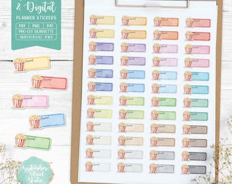 Popcorn Movie Night Planner Stickers: Printable & Digital (PDF)