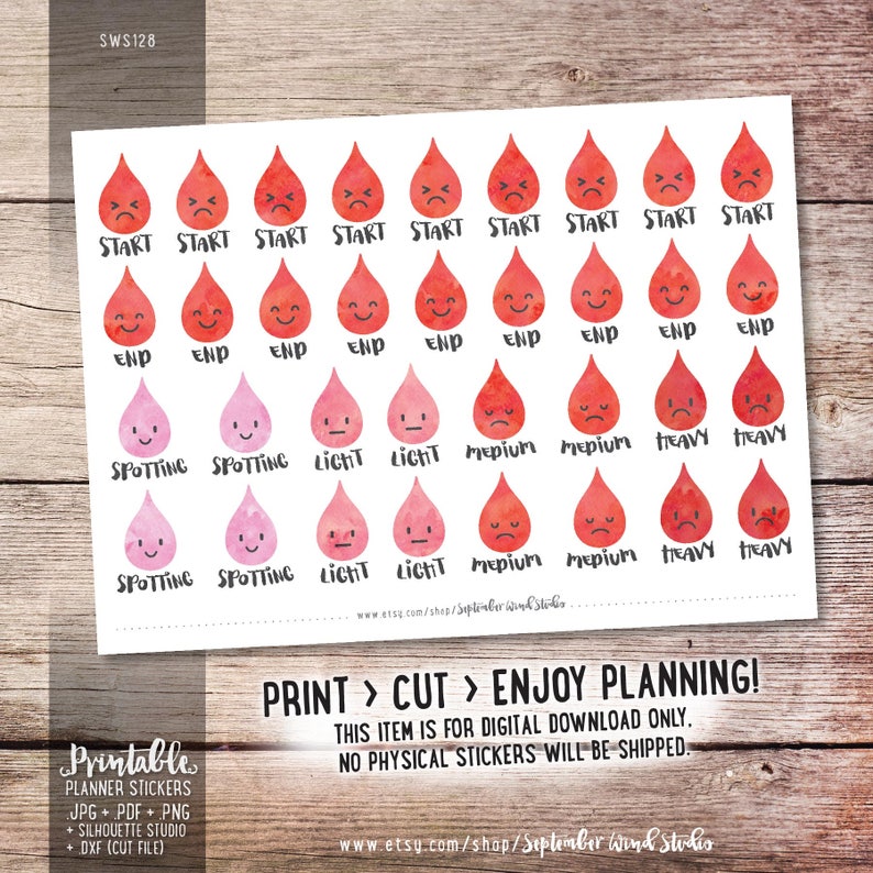 Blood Drop Period Tracker Printable Planner Stickers Etsy UK