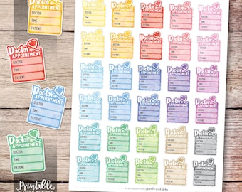 Doctor Appointment Printable Planner Stickers, Doctor Planner Stickers, Medical Stickers, Watercolor Planner Stickers, Cut File