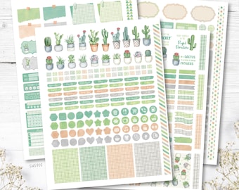 Cactus plannerstickers: afdrukbaar en digitaal (pdf, Cricut, Silhouette Studio, voorgesneden png-bestand voor Goodnotes)