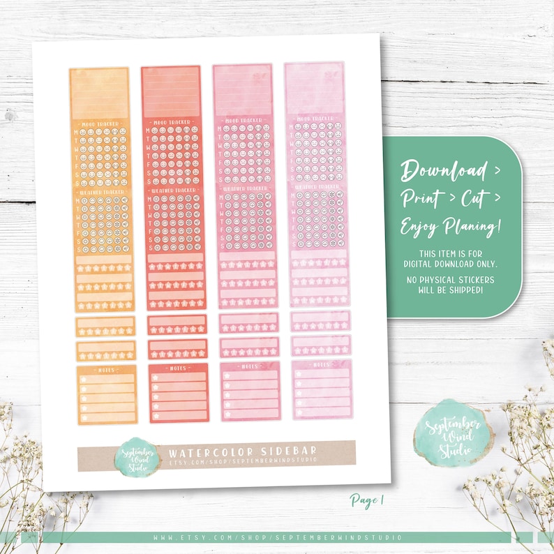 Sidebar Planner Stickers: Printable & Digital (PDF, Cricut, Silhouette ...