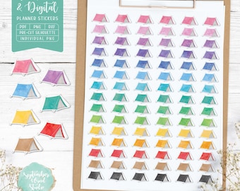 Stickers tentplanner: afdrukbaar en digitaal (pdf, Cricut, Silhouette Studio, voorgesneden png-bestand voor Goodnotes)
