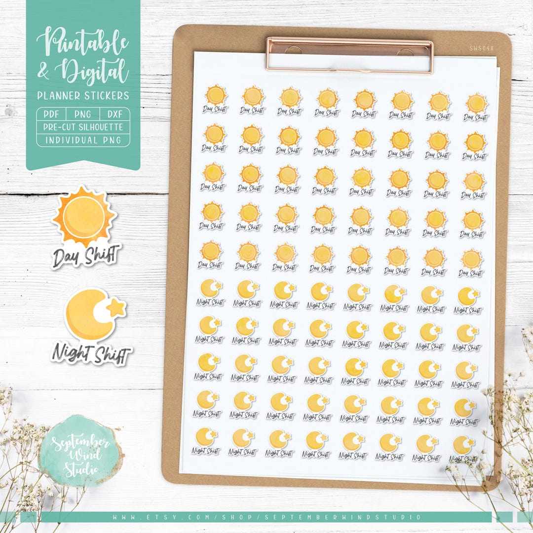 Work Shift Planner Stickers: Printable & Digital (PDF, Cricut ...