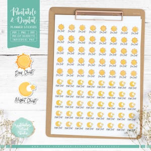 Work Shift Printable Planner Stickers, Work Shift Digital Stickers, Work Routine Sticker, Pre-Cropped PNG, Printable PDF, Silhouette, Cricut