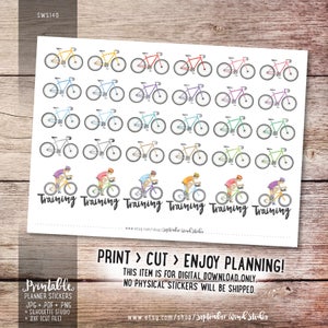 Bike Cycling Printable Planner Stickers, Watercolor Racing Bicycle ...