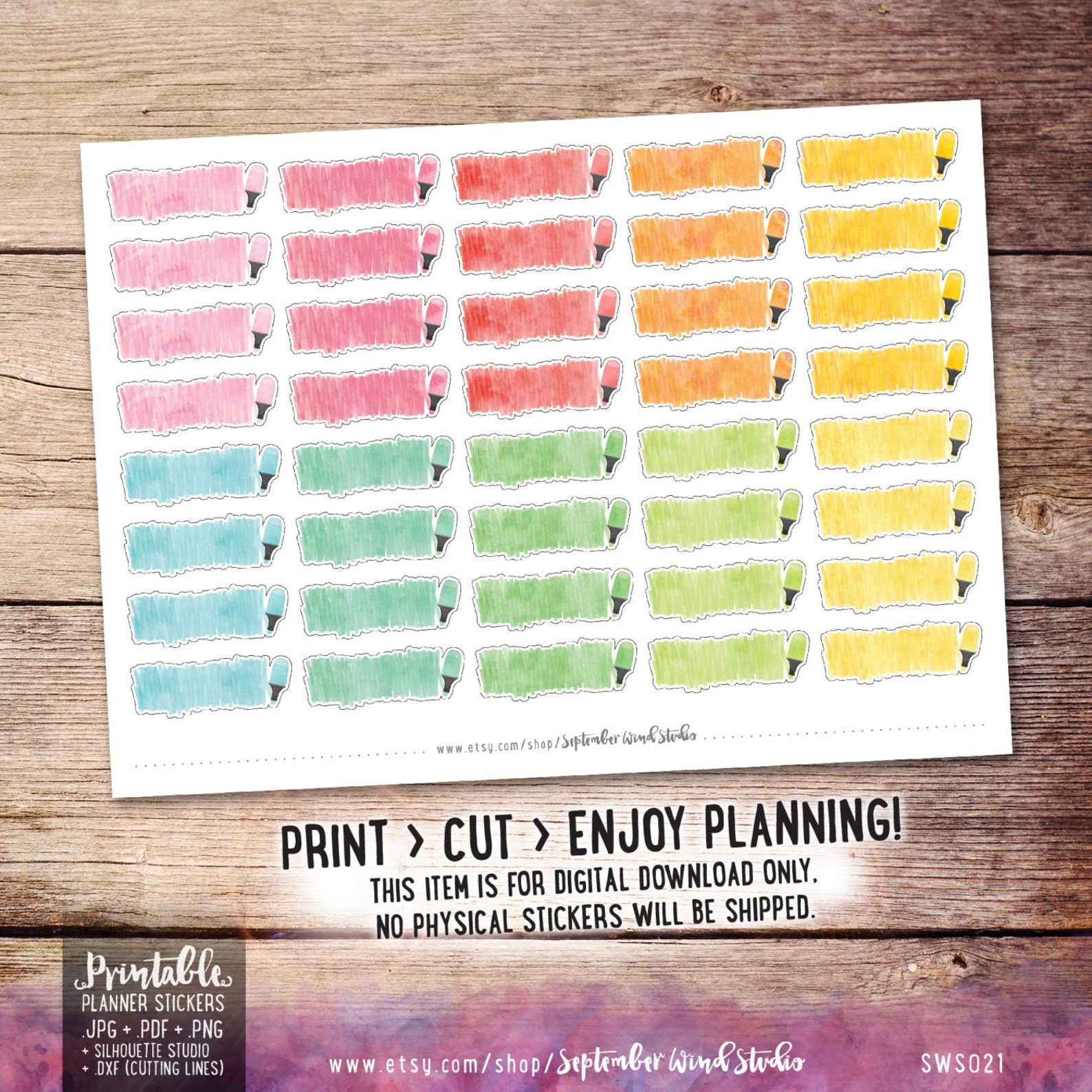 Highlighter Printable Planner Stickers Watercolor Highlighter - Etsy