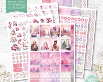 Pink Christmas Planner Stickers: Printable (PDF, Cricut PNG, Silhouette Studio)