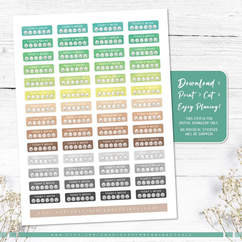 Mood Tracker Planner Stickers: Printable & Digital (PDF, Cricut, Silhouette Studio, Pre-Cropped PNG for Goodnotes) image 5