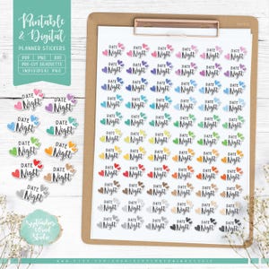 Pegatinas imprimibles para agenda de citas nocturnas, pegatinas digitales de citas nocturnas, pegatinas de acuarela, PNG precortado, PDF imprimible, pegatinas de diario